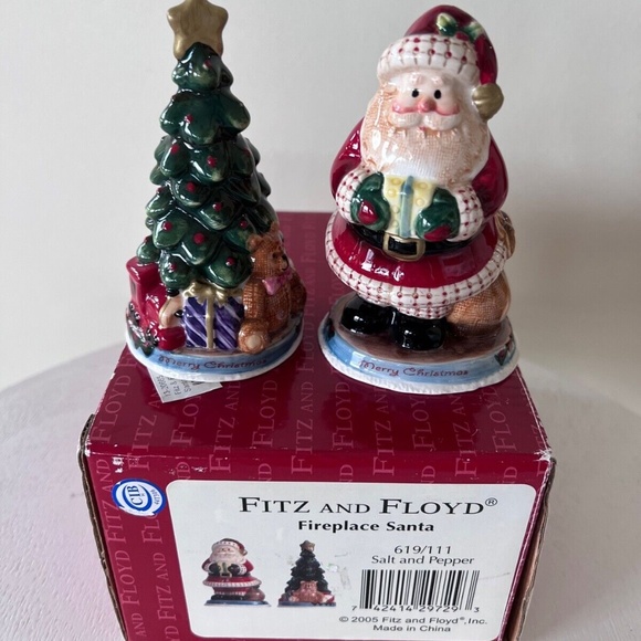 Santa Salt & Pepper Shakers Fitz & Floyd Fireplace Holiday Christmas - Picture 1 of 7